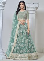 Net Teal Wedding Wear Embroidery Work Lehenga Choli